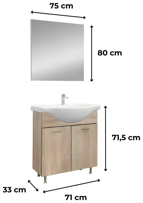 Ruben Prime 75 mobilier de baie complet Sonoma Oak