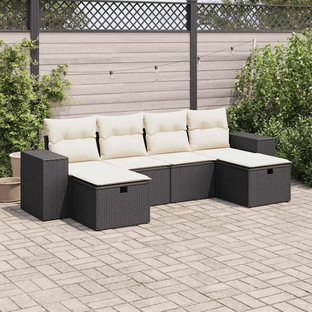 3325722 vidaXL Set mobilier de grădină cu perne, 6 piese, negru, poliratan