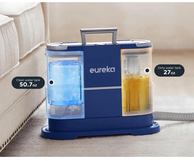 Aspirator pentru pete Eureka NEY100, 400W, 12.5 kPa, Curatare uscata si umeda, Capacitate apa curata si murdara 1.5l/0.8l, Albastru