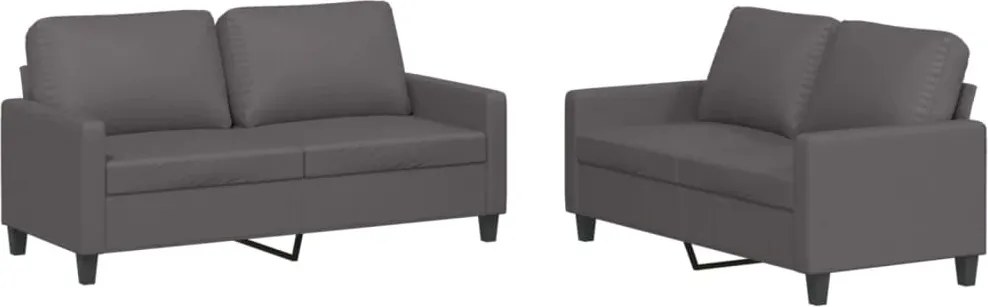 vidaXL Set de canapele cu perne, 2 piese, gri, piele ecologică