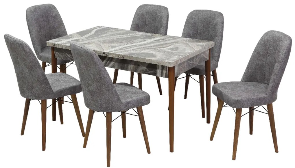 Set masa extensibila 80 x 130/170 cm cu 6 scaune, culoare gri