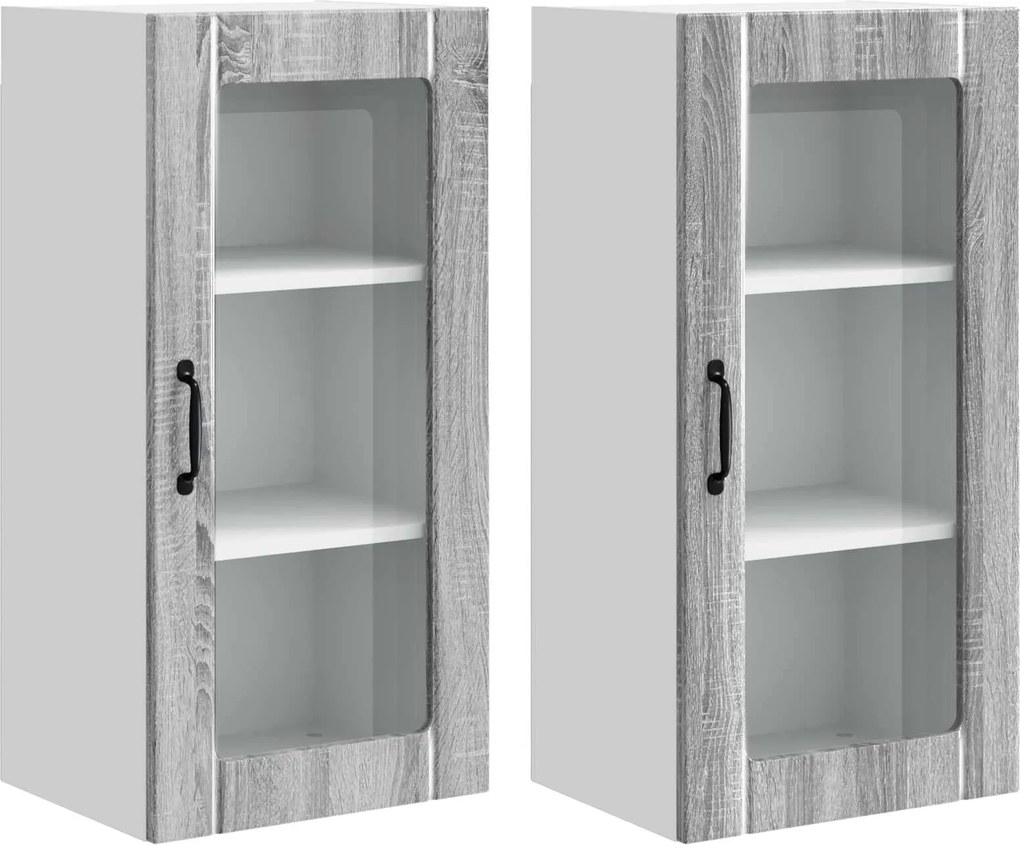 vidaXL Dulap de bucătărie cu raft 2 pcs Gri Sonoma 40 x 31 x 80 cm