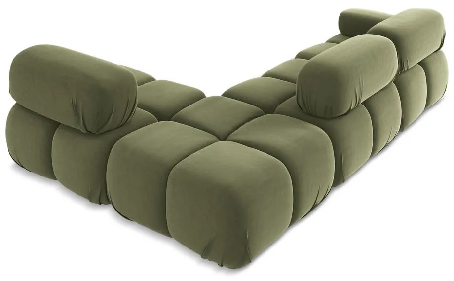 Colțar modular verde deschis cu tapițerie din catifea (cu colț pe partea dreaptă) Lokua – Makamii