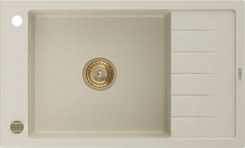 Mexen Elias chiuvetă din granit cu 1 compartiment cu scurgător 795 x 480 mm, bej, sifon auriu - 6511791005-69-G
