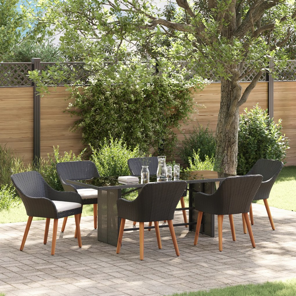 vidaXL Set de dining pentru grădină 7 piese Negru Ratan Poli