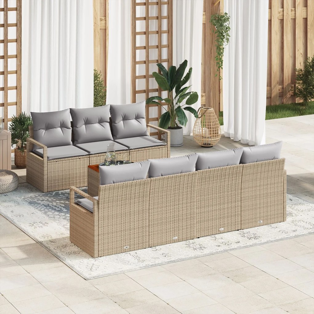 vidaXL Set de canapele pentru grădină cu pernă 8 pcs Bej poliratan