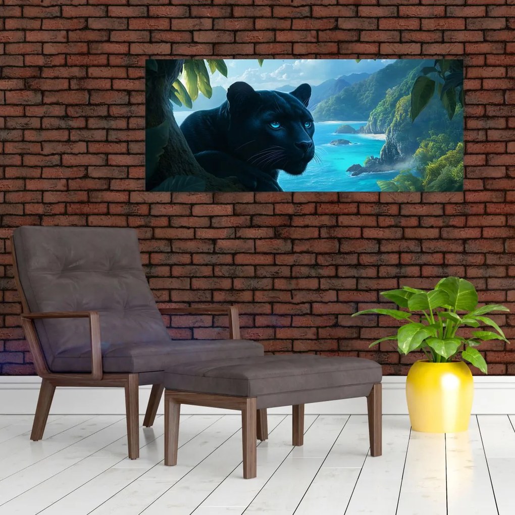 Tablou - Pantera neagră în junglă (120x50 cm)