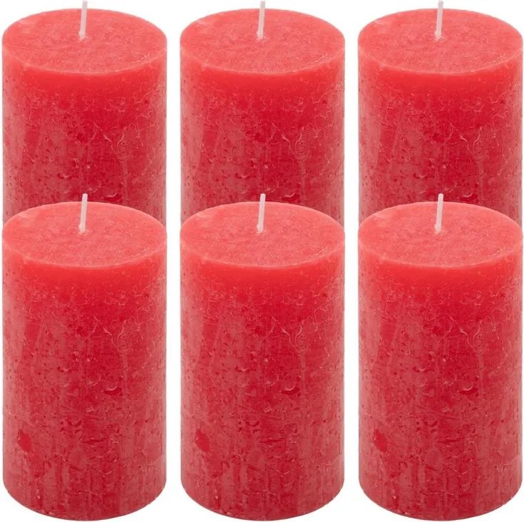 Set de lumânări rustice, 11,5 cm, Ø 6,8 cm, roșu, 6 buc
