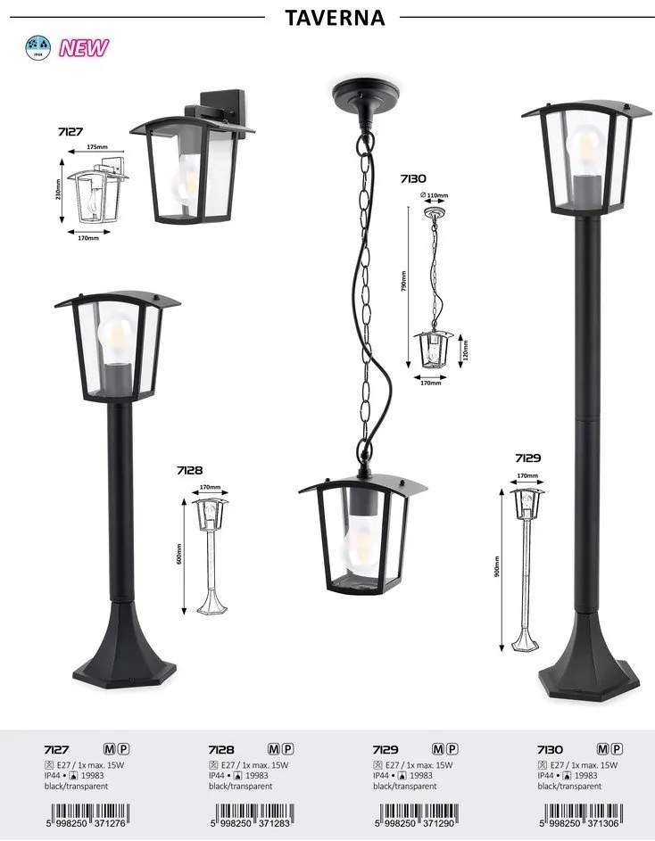 Pendul pentru iluminat exterior IP44 Taverna negru, transparent