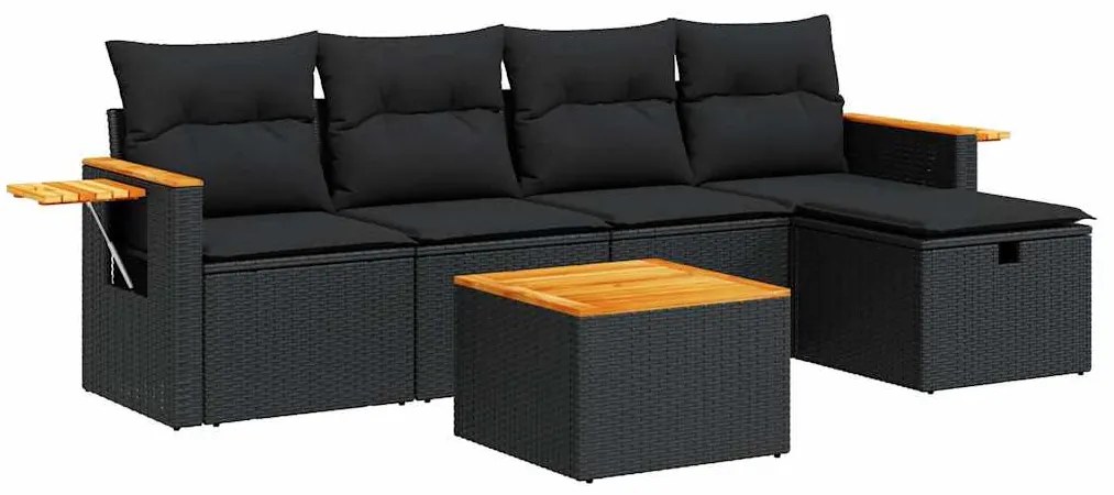 3325961 vidaXL Set mobilier de grădină cu perne, 6 piese, negru, poliratan