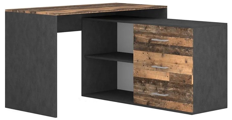 Birou JULES cu sertare și colț universal stânga/dreapta maro/negru