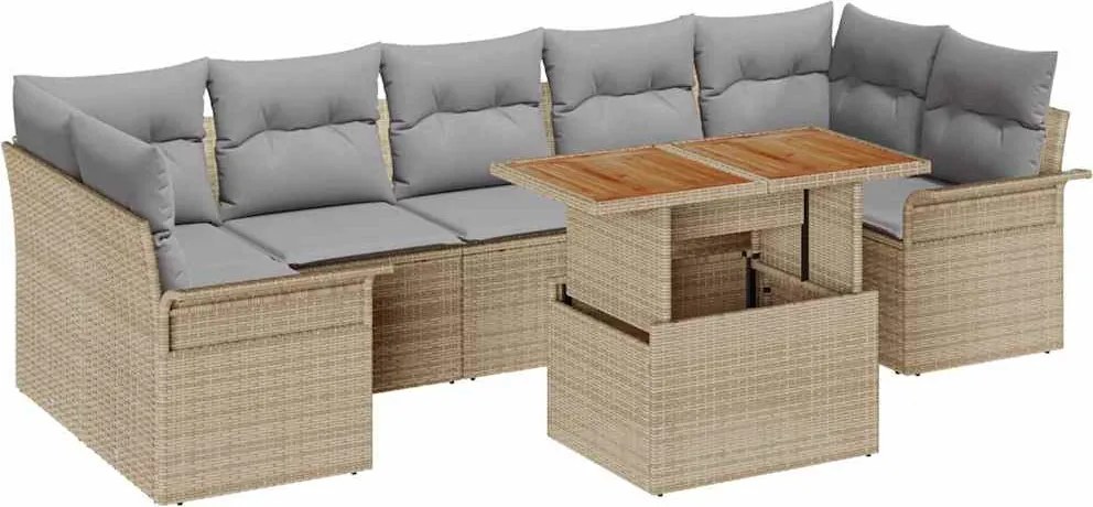 vidaXL Set de canapele pentru grădină 8 pcs Bej Rattan poli