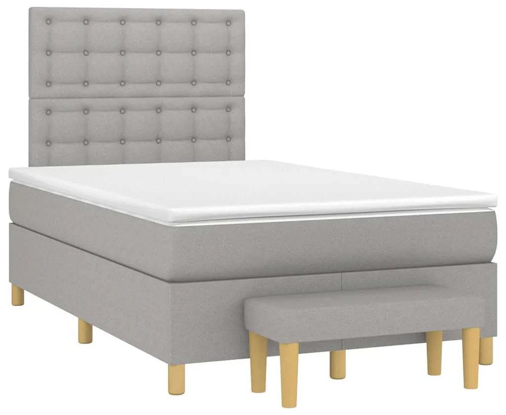 vidaXL Pat box spring cu saltea, gri deschis, 120x190 cm, textil