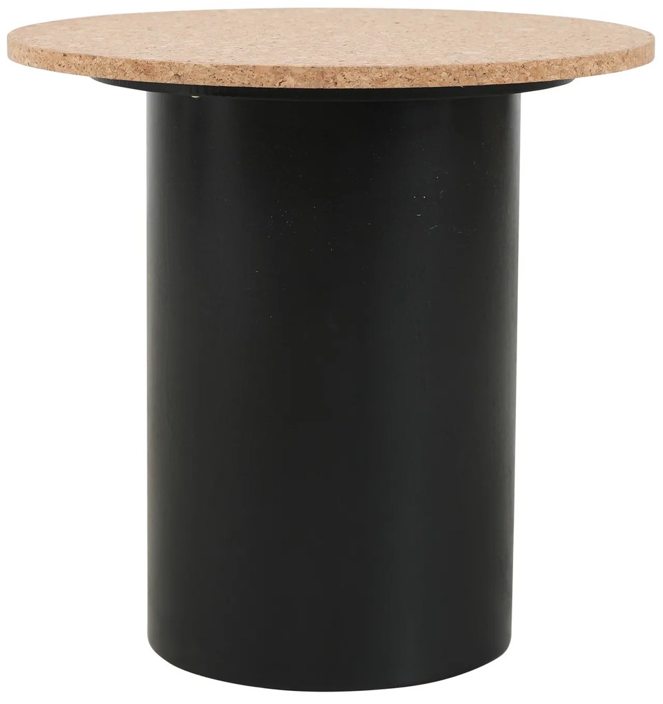 Set de 2 masute laterale rotunde din MDF si pluta cu picioare din pin negru