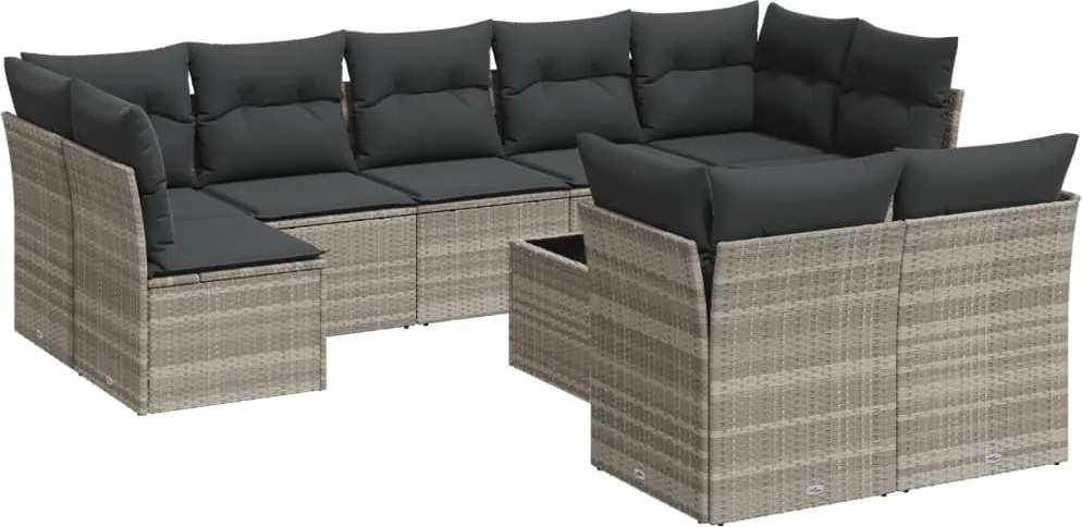 vidaXL Set canapele de grădină cu perne 10 piese gri deschis poliratan