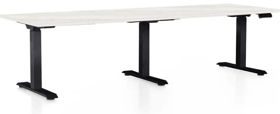 Masă înălțime reglabilă OfficeTech Long, 240 x 80 cm, picioare negre, frasin alb