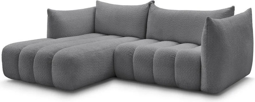 Colțar gri cu tapițerie din țesătură bouclé (cu colț pe partea stângă/cu șezlong) Azra – Bobochic Paris