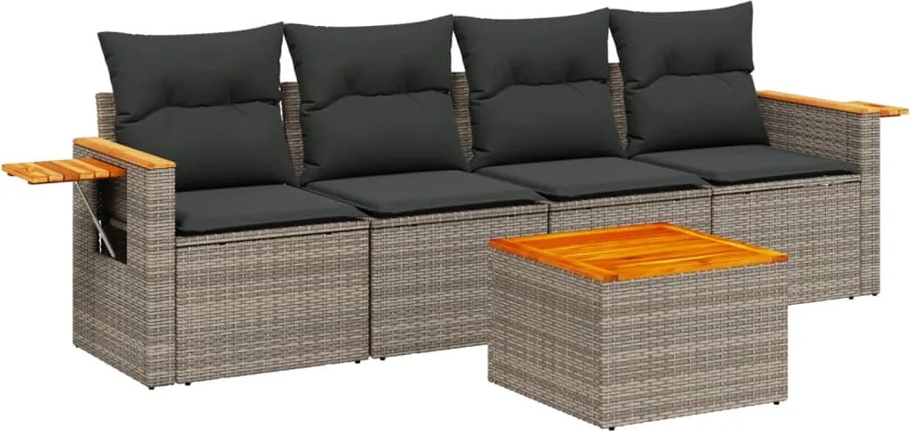 vidaXL Set canapea de grădină cu perne, 5 piese, gri, poliratan