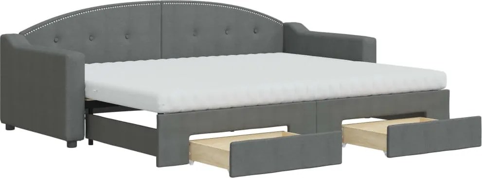 vidaXL Pat de zi cu extensie și sertare, gri închis, 80x200 cm textil