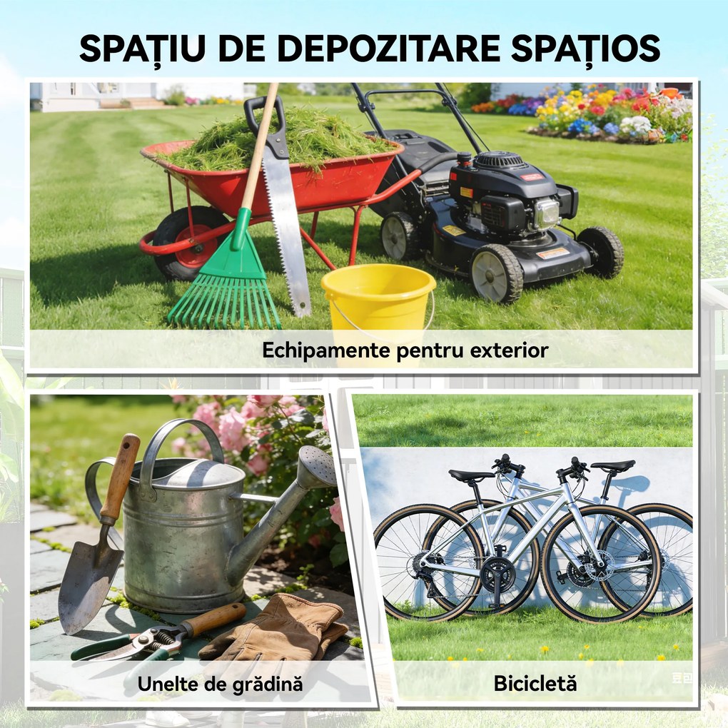 Outsunny Șopron de Grădină din Oțel cu 2 Uși Glisante, Negru, 2,6 m² | Aosom Romania