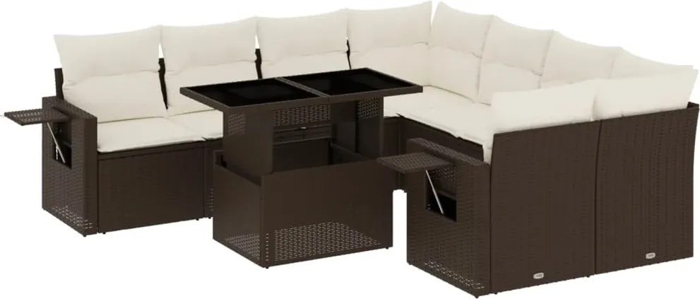 vidaXL Set canapele de grădină cu perne, 9 piese, maro, poliratan