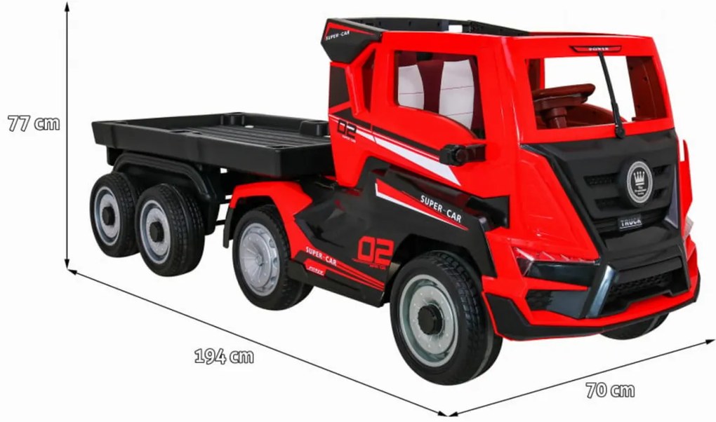 Camion Electric cu acumulator pentru copii NOVOKIDS™ Super Trailer , Roti din Cauciuc EVA, Max 30 kg , Usi cu deschidere , Baterie12V, 2 Viteze,