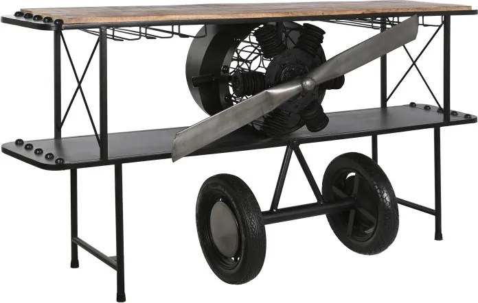 Consolă tip bar din metal și lemn, negru, "Airplane"
