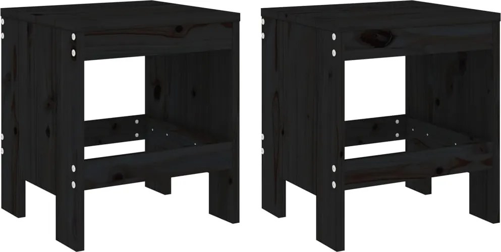 vidaXL Taburete de grădină, 2 buc., negru, 40x36x45 cm, lemn masiv pin