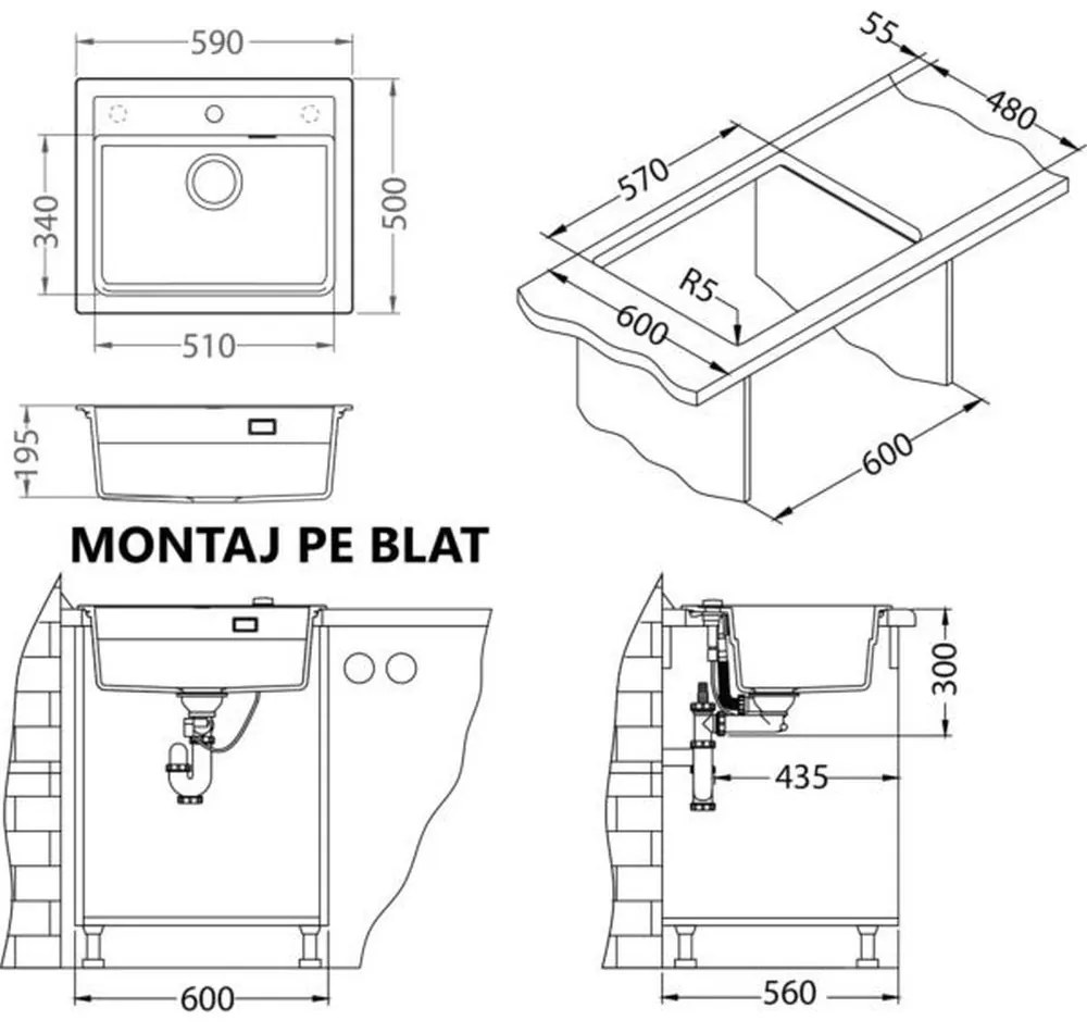 Set chiuveta bucatarie compozit Atrox 30 alba, baterie bucatarie Kati alba si accesorii Alb