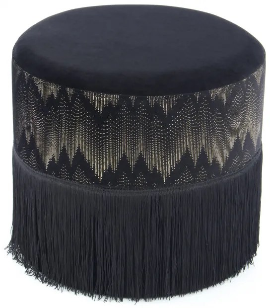 Puf/ Taburet tapitat cu franjuri Cleopatra negru