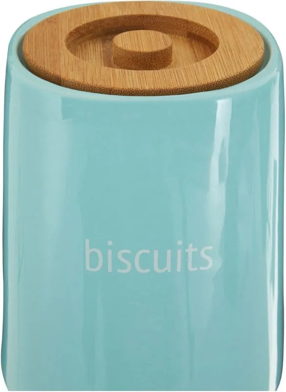Recipient pentru biscuiți cu capac din lemn de bambus Premier Housewares Fletcher, 1,5 l, albastru