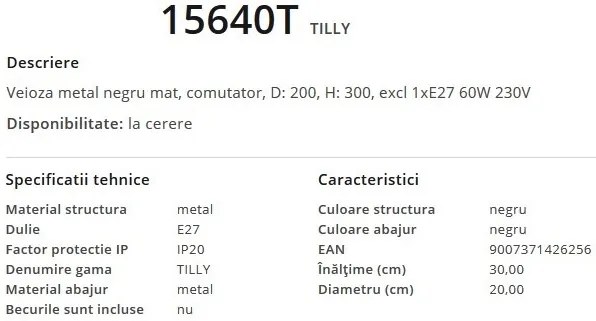 Veioza design modern Tilly 15640T GL