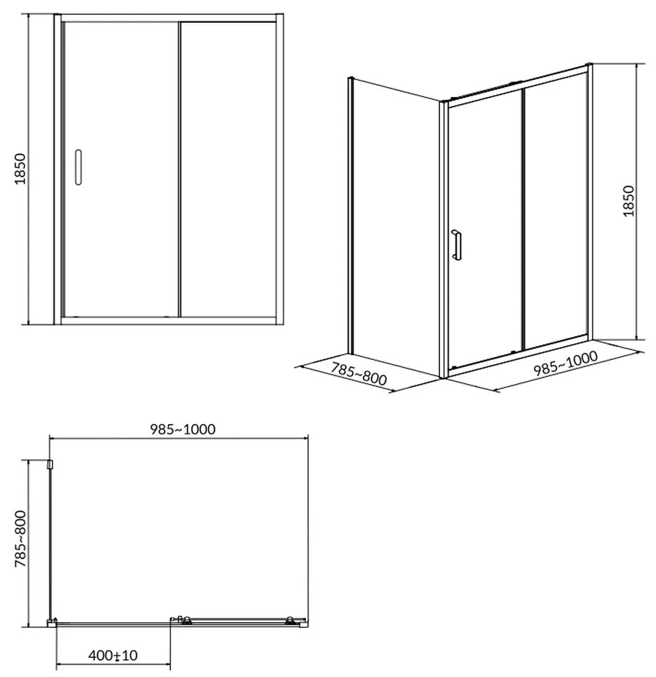 Cabina de dus dreptunghiulara 100x80 cm Cersanit Basic, crom