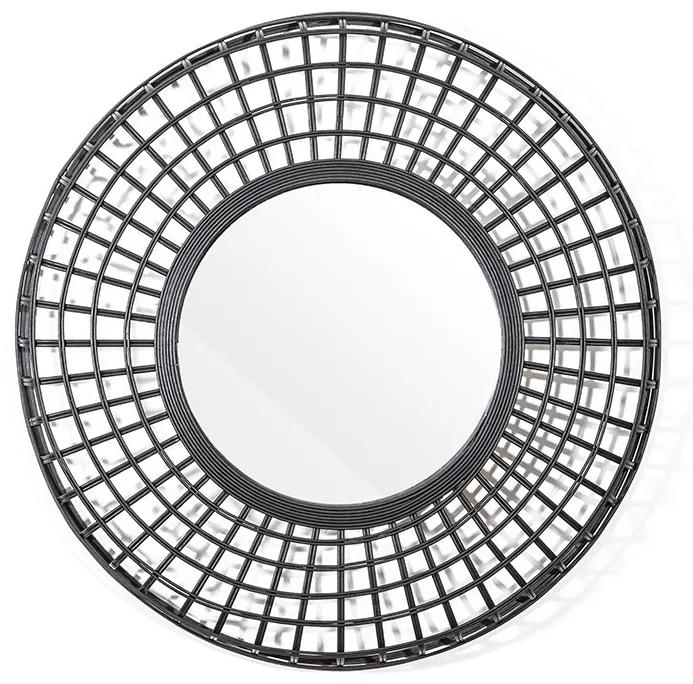 Oglinda rotunda cu rama din bambus neagra Oracle, 81 x 81 x 9 cm