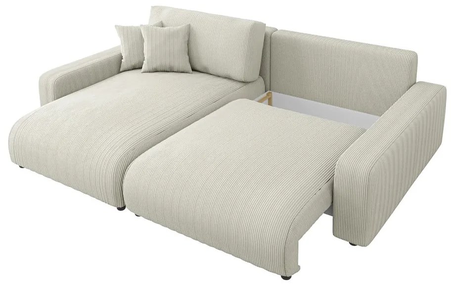 Colțar crem extensibil cu tapițerie din catifea reiată (cu colț variabil) Sara – Ropez