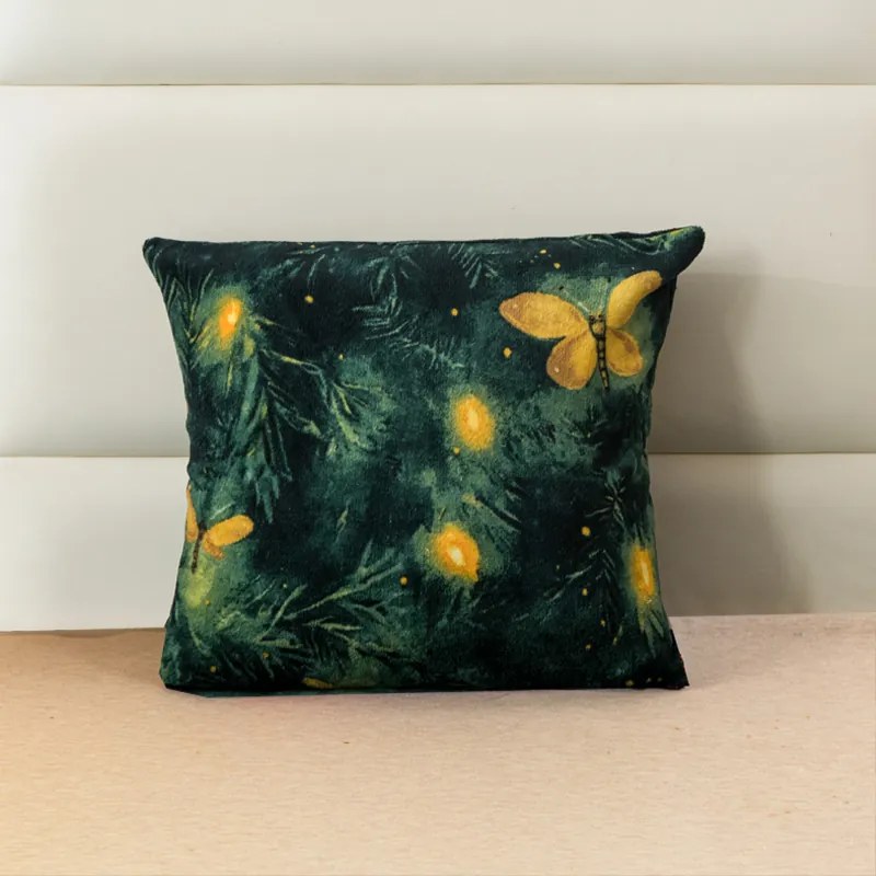 Fața de pernă din microfleece YELLOW BUTTERFLY 45x45 cm, verde închis