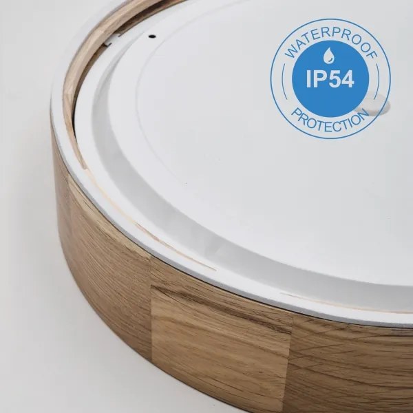 Plafonieră de baie OAK, 3 x soclu E27, max. 15 W, 230 V, finisaj stejar, Ø 37 cm, IP54