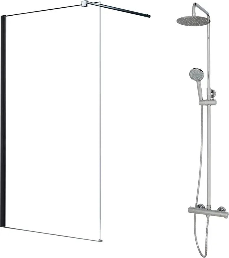 Pachet paravan dus Walk-In Fluminia Foxy crom 120x200 cm si coloana de dus Omnires Y crom