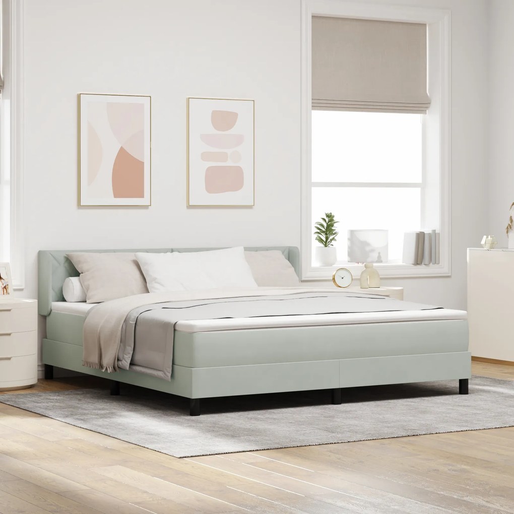 vidaXL Pat box spring cu saltea, gri deschis, 180x200 cm, catifea