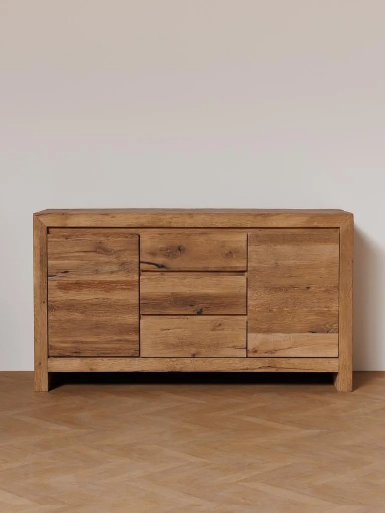 Comoda natur, din lemn de stejar, cu 3 sertare si 2 usi, aspect rustic, Newhill