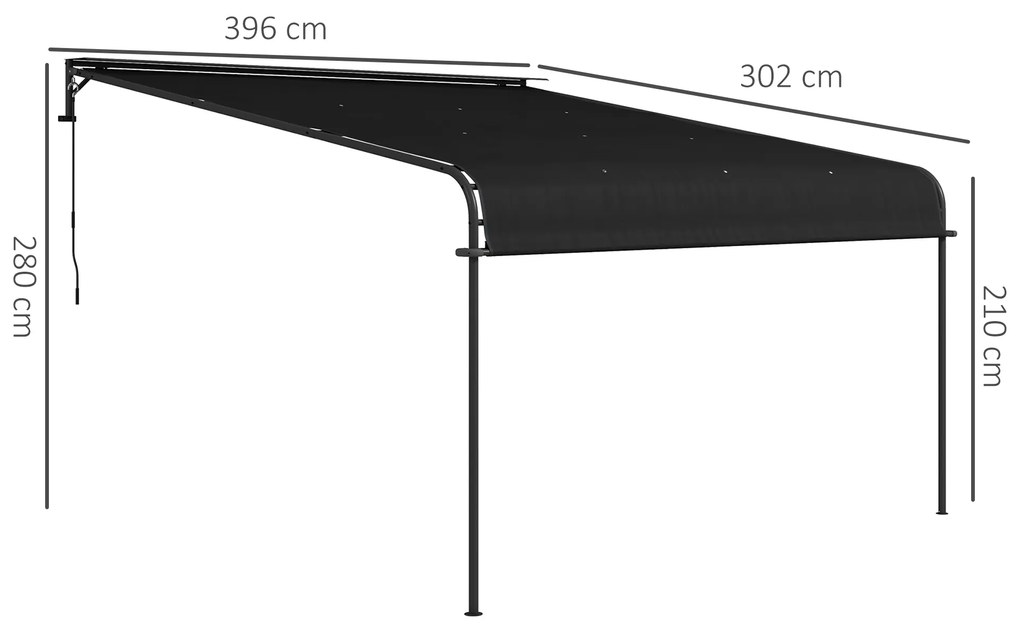 Outsunny Pergola Inclinata de 3 x 4m cu Copertina Retractabila