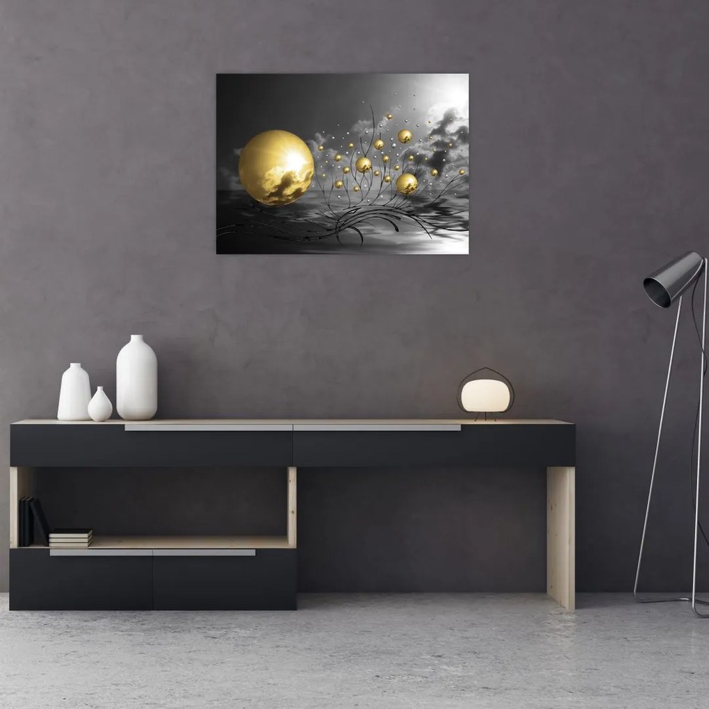 Tablou pe sticlă bilelor în ocru (70x50 cm)