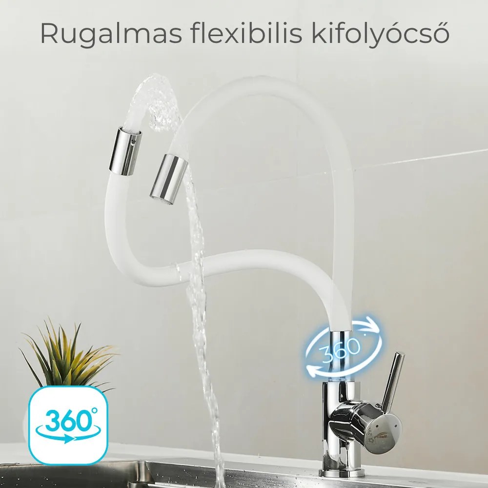 Robinet mixer pentru chiuvetă cu piedestal Corin cu gura de scurgere flexibilă alb