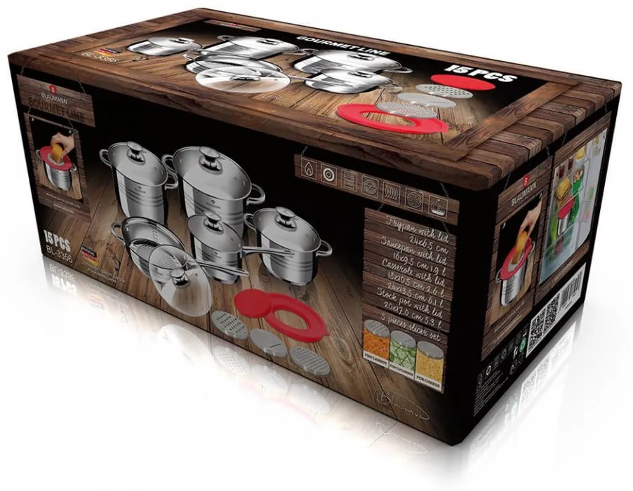 Set oale si tigai otel inoxidabil (15 piese) Gourmet Line Blaumann BL 3356
