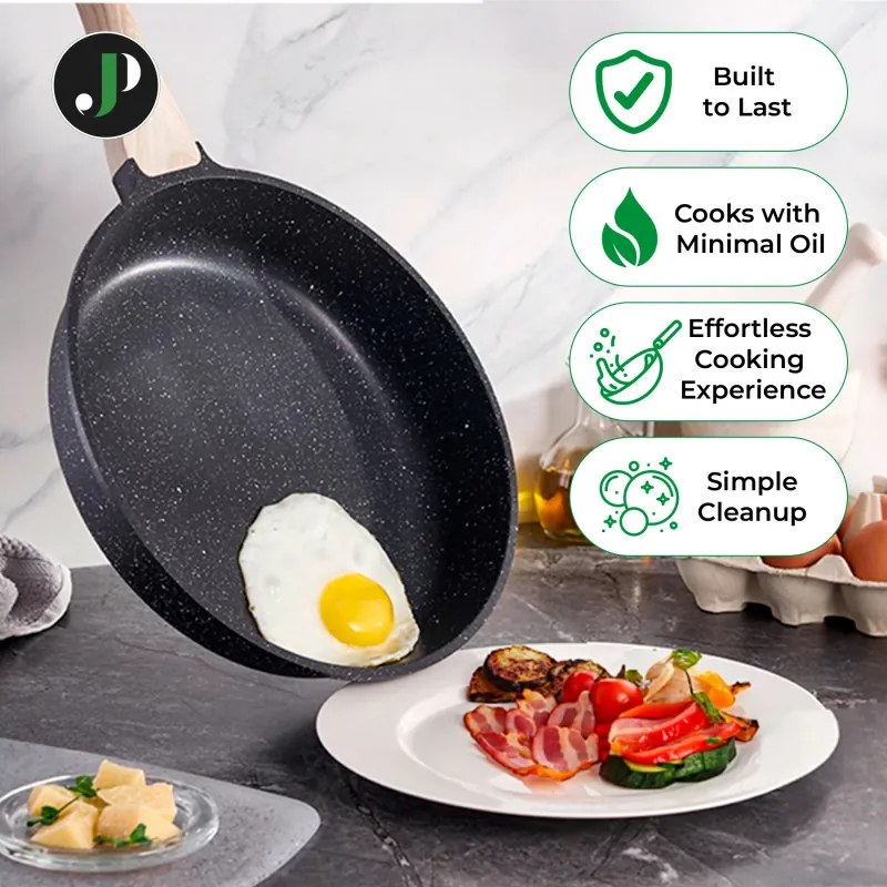 Set oale si tigai Just Perfecto JL-780, 15 piese, Finisaj marmura, Inductie, Oala cu aburi, Accesorii, Negru