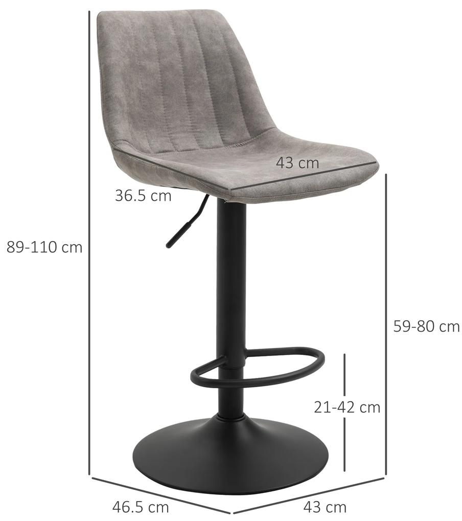 Set de 2 scaune de bar HOMCOM, stil industrial, spatar din microfibra, inaltime reglabila gri | Aosom RO