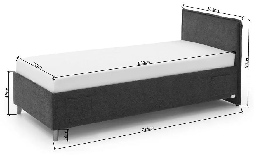 Pat pentru copii gri tapițat fără somieră 90x200 cm Fun – Meise Möbel
