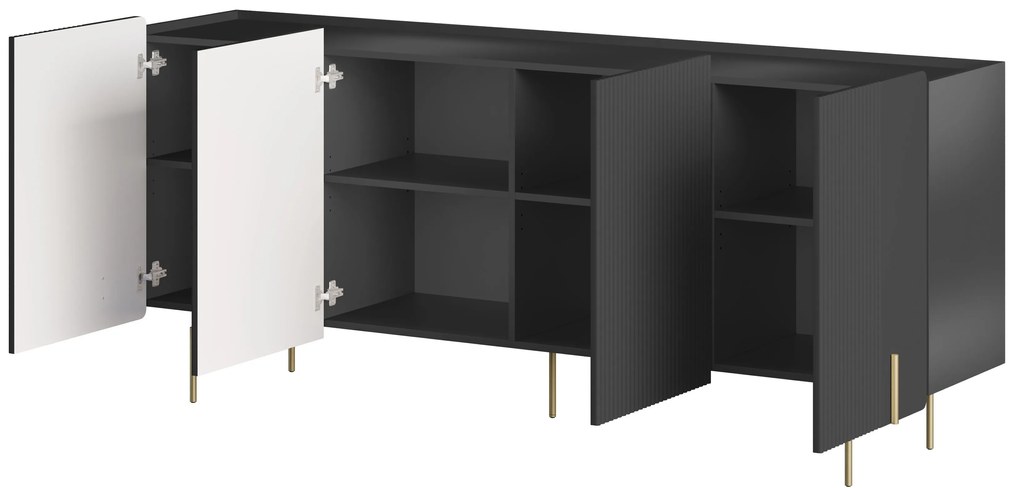 Comodă cu patru uși Malmi 200 cm - negru mat / picioare aurii