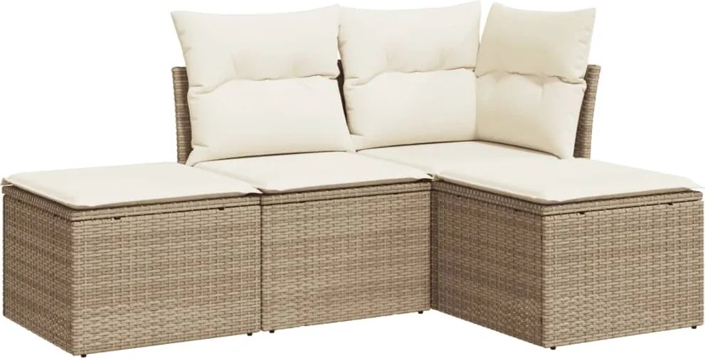 vidaXL Set canapele de grădină, 4 piese, cu perne, bej, poliratan