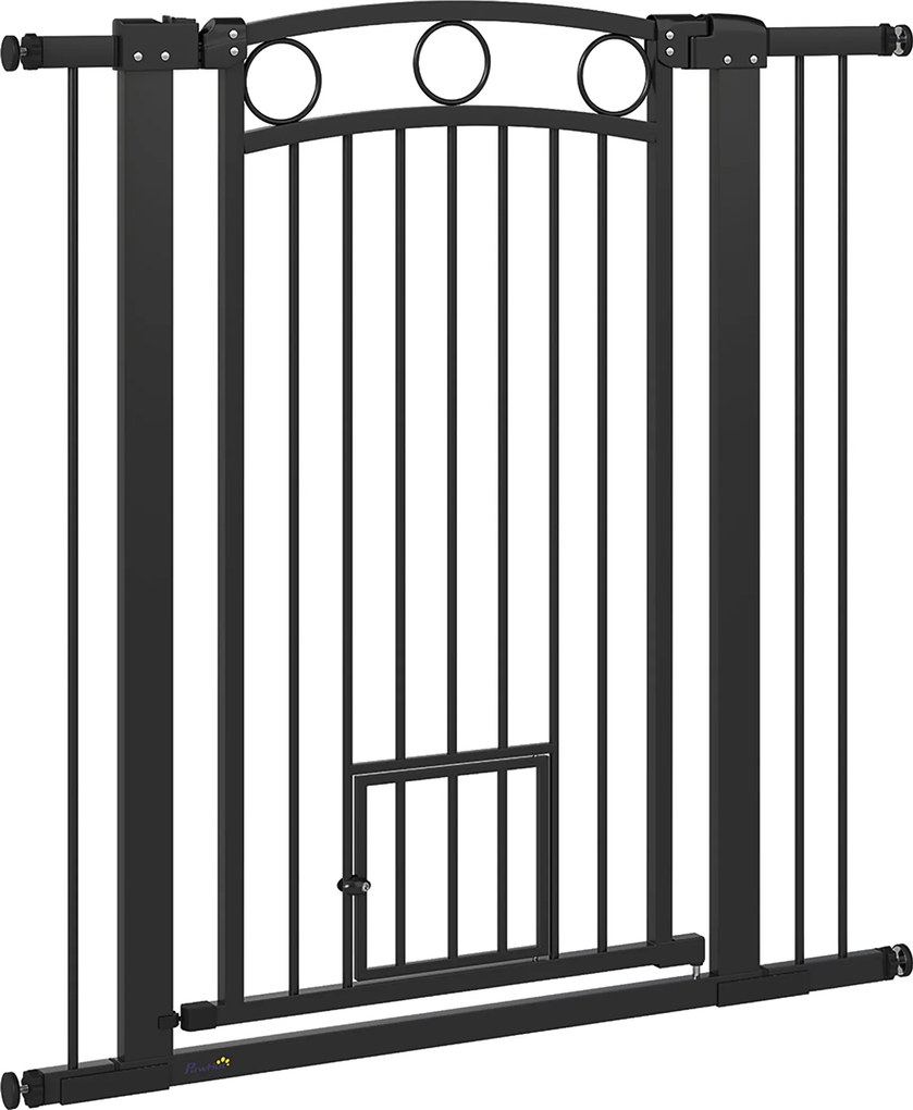 PawHut Poartă pentru animale de companie înaltă de 106 cm cu lățime reglabilă, ușă integrată pentru pisici, pentru scări și tocuri de ușă, Negru | Aosom Romania